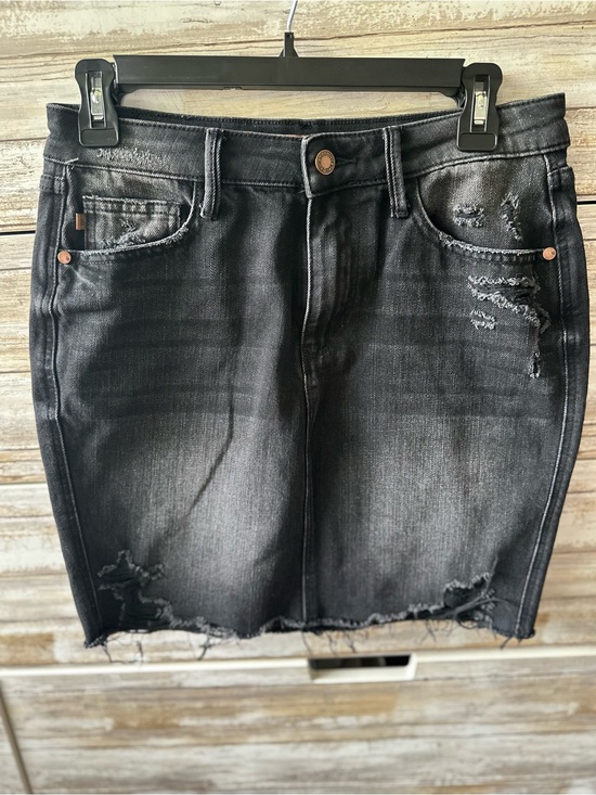 Judy Blue Dresses & Skirts - 🖤 Judy Black Distressed Denim Mini Skirt Size Medium